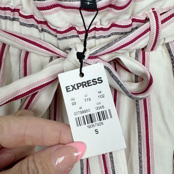 EXPRESS | NEW Striped Cream Paper Bag Waist Belted Skirt Women’s Size Small - Picture 7 of 9